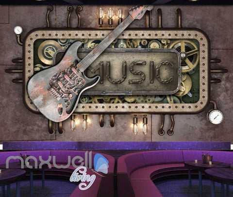 Image of Steam Punk Music Guitar Mural Metal Art Wall Murals Wallpaper Decals Prints Decor IDCWP-JB-000040
