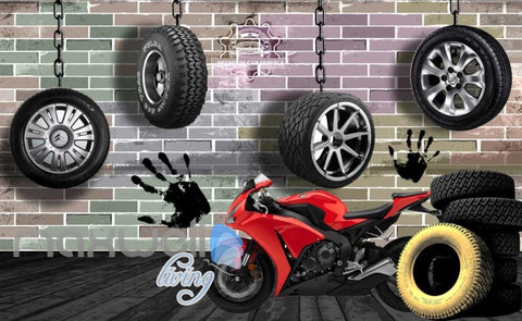 Image of Car Garage Motorbike Race Tire Wall Art Wall Murals Wallpaper Decals Prints Decor IDCWP-JB-000046