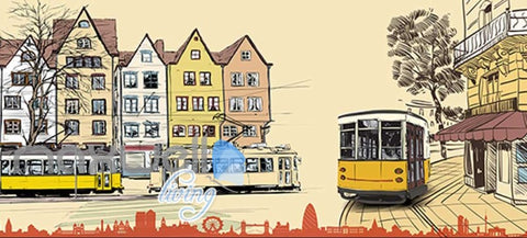 Image of Old Style Tram City Art Design Art Wall Murals Wallpaper Decals Prints Decor IDCWP-JB-000057