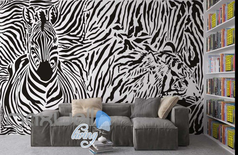 Image of Optical Illusion Black White Tiger Zebra Art Art Wall Murals Wallpaper Decals Prints Decor IDCWP-JB-000068