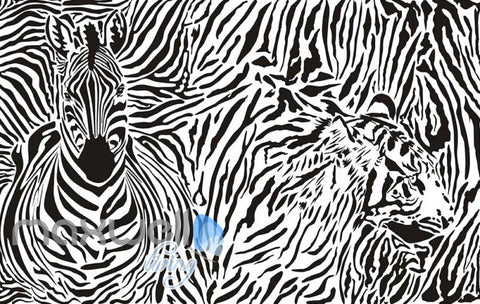 Image of Optical Illusion Black White Tiger Zebra Art Art Wall Murals Wallpaper Decals Prints Decor IDCWP-JB-000068