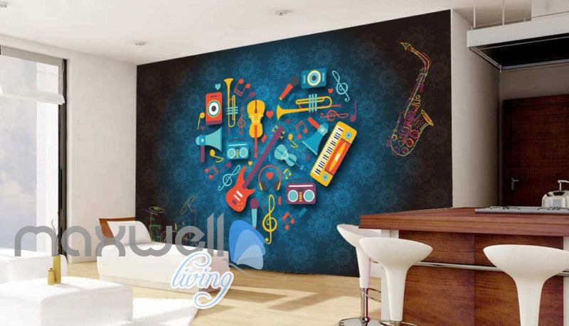 Heart Of Animated Instruments Desgin Art Wall Murals Wallpaper Decals Prints Decor IDCWP-JB-000070