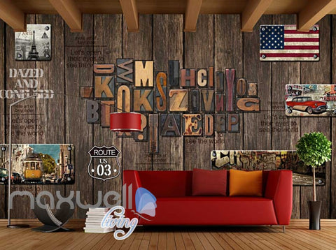 Image of World Travel Letter Wood Wall Mural Art Wall Murals Wallpaper Decals Prints Decor IDCWP-JB-000094
