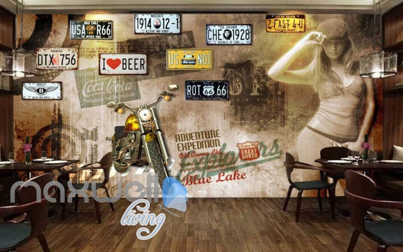 World Lady Motor Bike Lisence Plate Art Wall Murals Wallpaper Decals Prints Decor IDCWP-JB-000137