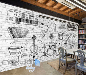 Black White Instruments Wall Design Art Wall Murals Wallpaper Decals Prints Decor IDCWP-JB-000155