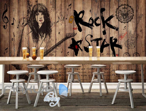 Image of Lady Rock Star Painting Wood Wall Art Wall Murals Wallpaper Decals Prints Decor IDCWP-JB-000156