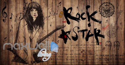 Image of Lady Rock Star Painting Wood Wall Art Wall Murals Wallpaper Decals Prints Decor IDCWP-JB-000156