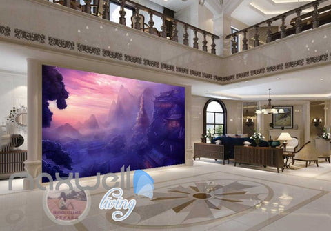 Image of Ancient Chinese House Sunset Mountains Art Wall Murals Wallpaper Decals Prints Decor IDCWP-JB-000160