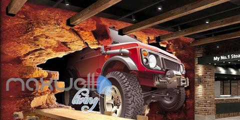 Image of Jeep Breakthrough Brick Wall Art Wall Murals Wallpaper Decals Prints Decor IDCWP-JB-000166