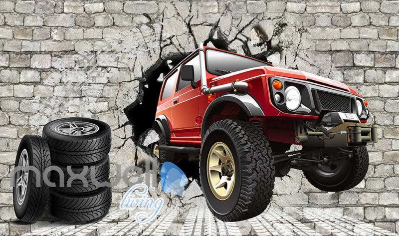 Tires Jeep Wall Breakthrough Art Wall Murals Wallpaper Decals Prints Decor IDCWP-JB-000183