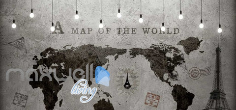 Image of World Map Black White Travel Design Art Wall Murals Wallpaper Decals Prints Decor IDCWP-JB-000192