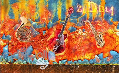 Image of Graffitti Wall Jazz Instruments Art Wall Murals Wallpaper Decals Prints Decor IDCWP-JB-000210