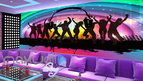 Image of Silhouette Of People Dancing On A Colourful Rainbow Art Wall Murals Wallpaper Decals Prints Decor IDCWP-JB-000218