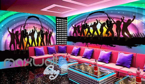 Image of Silhouette Of People Dancing On A Colourful Rainbow Art Wall Murals Wallpaper Decals Prints Decor IDCWP-JB-000218