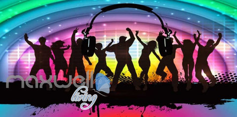 Image of Silhouette Of People Dancing On A Colourful Rainbow Art Wall Murals Wallpaper Decals Prints Decor IDCWP-JB-000218