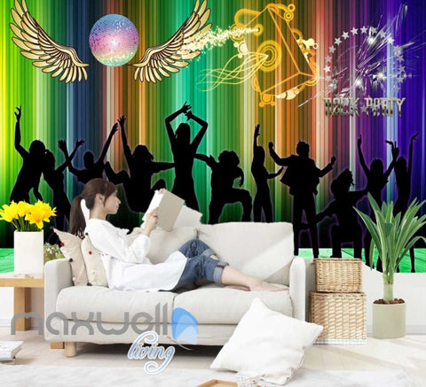 Image of Silhouette Of People Dancing In A Rock Party Art Wall Murals Wallpaper Decals Prints Decor IDCWP-JB-000228