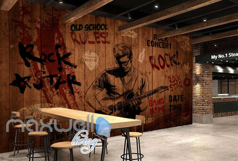 Image of Rock Star Red Wooden Wall  Art Wall Murals Wallpaper Decals Prints Decor IDCWP-JB-000230
