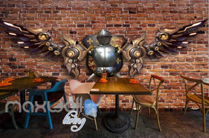 Brick Wall With Medieval Metal Armour With Metal Modern Wings  Art Wall Murals Wallpaper Decals Prints Decor IDCWP-JB-000233