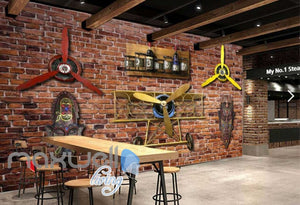 Old Brick Wall With Airplane Helice And African Masks Art Wall Murals Wallpaper Decals Prints Decor IDCWP-JB-000235