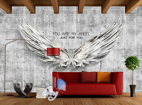 Image of Metal Wings Over Cement Wall With Quote Art Wall Murals Wallpaper Decals Prints Decor IDCWP-JB-000256