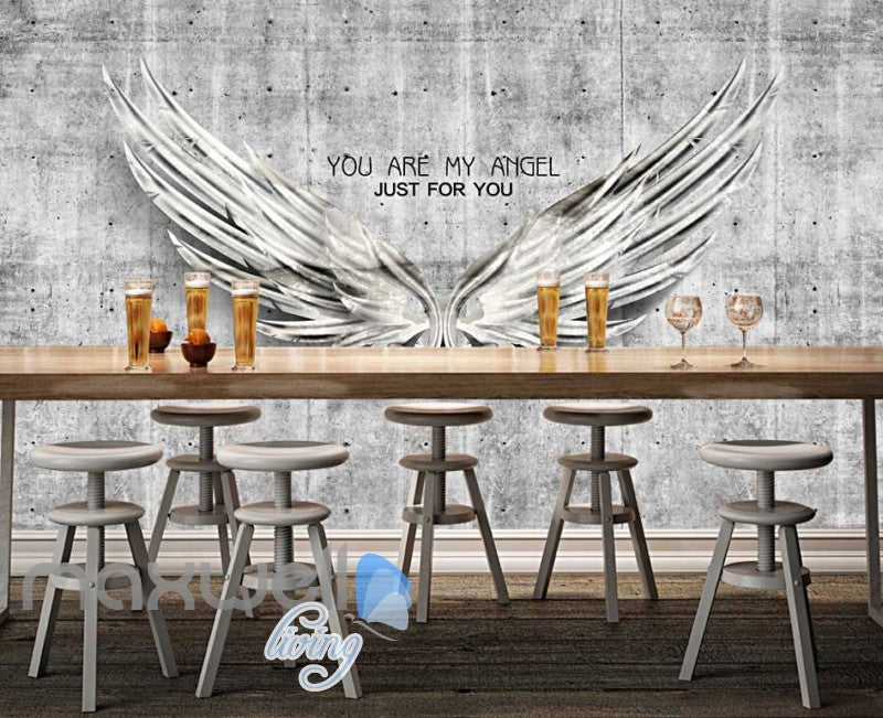 Metal Wings Over Cement Wall With Quote Art Wall Murals Wallpaper Decals Prints Decor IDCWP-JB-000256
