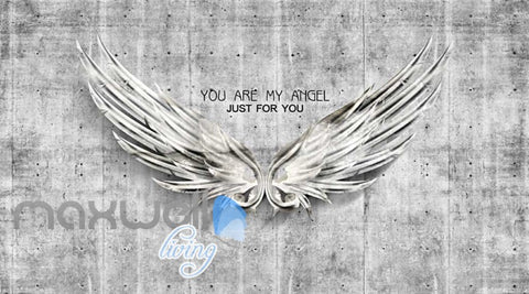 Image of Metal Wings Over Cement Wall With Quote Art Wall Murals Wallpaper Decals Prints Decor IDCWP-JB-000256