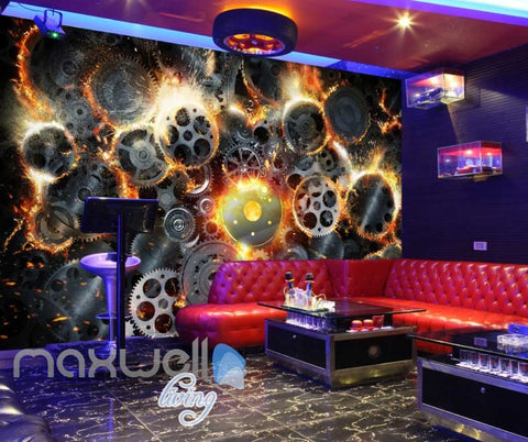 Image of Gear Collage With Fire Art Wall Murals Wallpaper Decals Prints Decor IDCWP-JB-000270