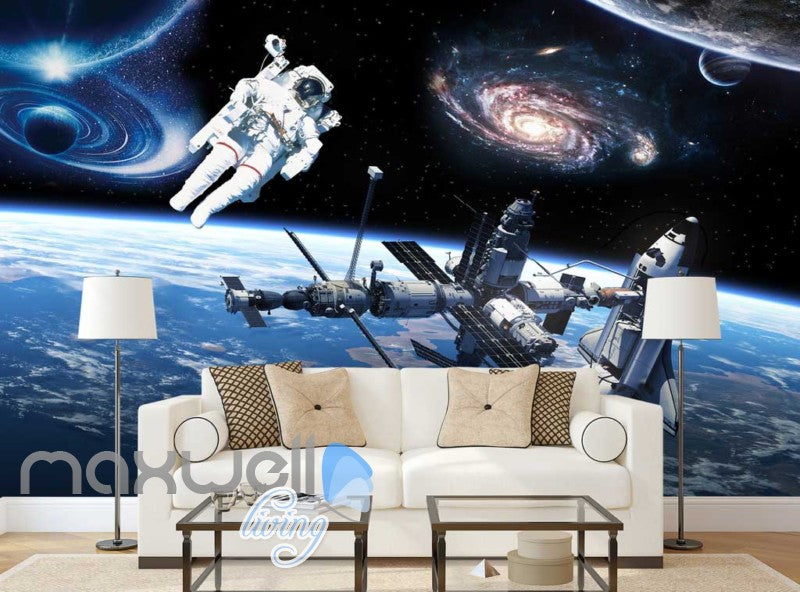 Graphic Art Design Spaceship And Astronaut On Space Art Wall Murals Wallpaper Decals Prints Decor IDCWP-JB-000289
