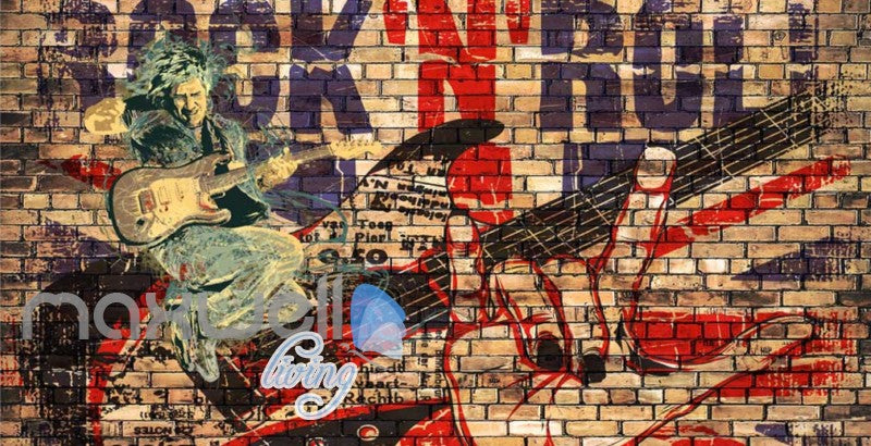 Grunge Poster Of Rock And Roll Brick Wall  Art Wall Murals Wallpaper Decals Prints Decor IDCWP-JB-000312