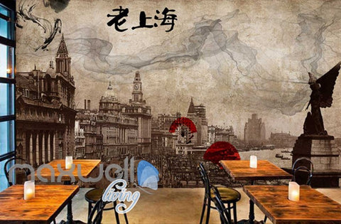 Image of Grunge Poster Of Chinise Town In Sepia Art Wall Murals Wallpaper Decals Prints Decor IDCWP-JB-000315