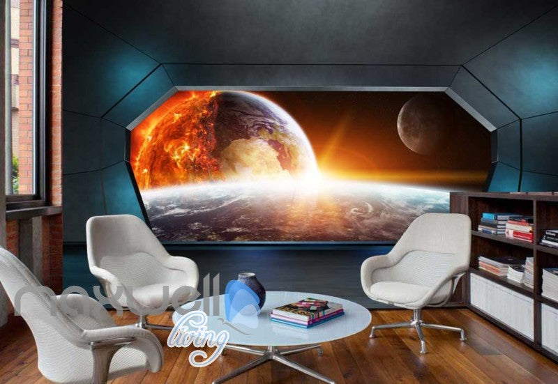 View Space And Earth From A Spaceship Art Wall Murals Wallpaper Decals Prints Decor IDCWP-JB-000338