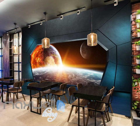 Image of View Space And Earth From A Spaceship Art Wall Murals Wallpaper Decals Prints Decor IDCWP-JB-000338