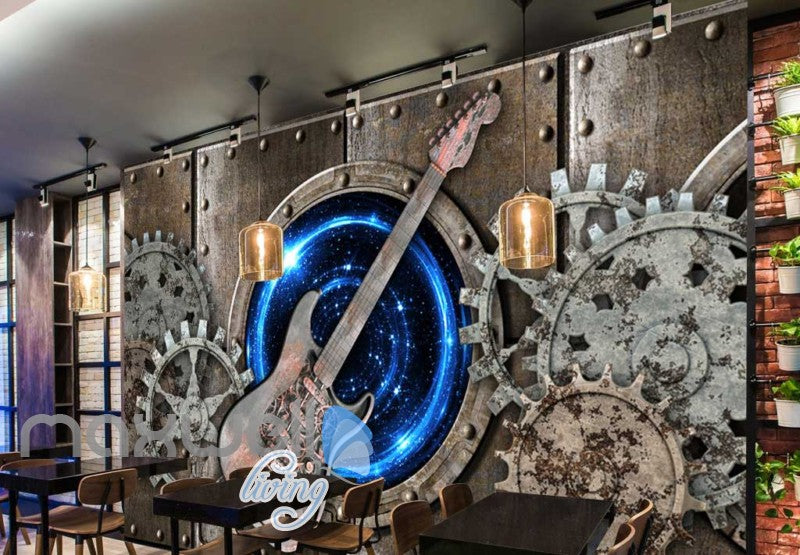 Grunge Poster With Rusted Gear And Guitar Art Wall Murals Wallpaper Decals Prints Decor IDCWP-JB-000344