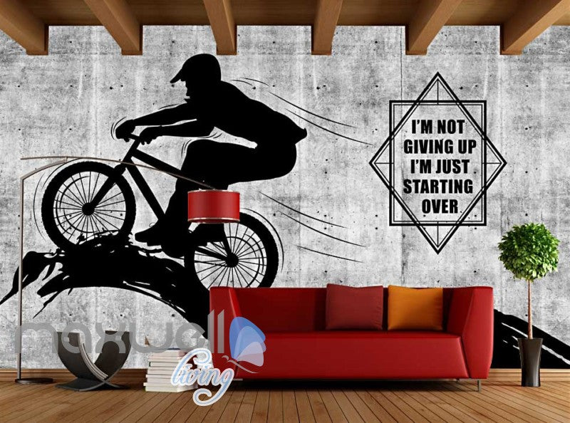 White And Black Poster Of Silhouette Man Riding A Bike Art Wall Murals Wallpaper Decals Prints Decor IDCWP-JB-000355