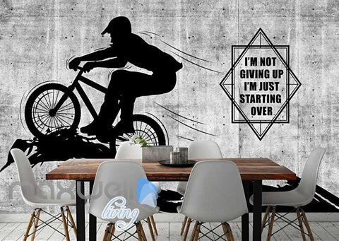 Image of White And Black Poster Of Silhouette Man Riding A Bike Art Wall Murals Wallpaper Decals Prints Decor IDCWP-JB-000355