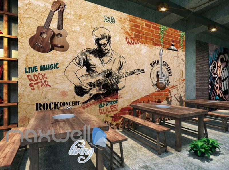 Grunge Sepia Poster Rock Guy Playing Guitar Art Wall Murals Wallpaper Decals Prints Decor IDCWP-JB-000368