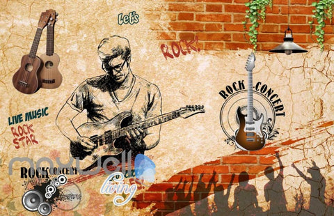 Image of Grunge Sepia Poster Rock Guy Playing Guitar Art Wall Murals Wallpaper Decals Prints Decor IDCWP-JB-000368