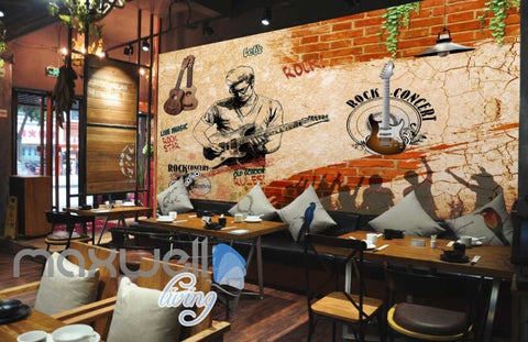 Image of Grunge Sepia Poster Rock Guy Playing Guitar Art Wall Murals Wallpaper Decals Prints Decor IDCWP-JB-000368