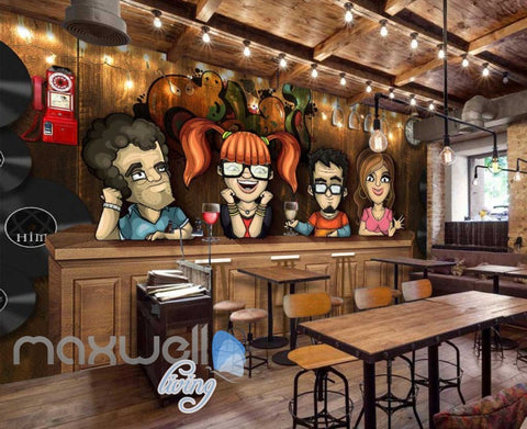 Image of Illustration Cartoon People In A Bar Art Wall Murals Wallpaper Decals Prints Decor IDCWP-JB-000369