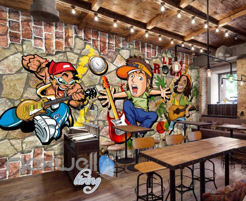 Image of 3D Graffiti Rock Cartoon Breaking Through Brick Wall Art Wall Murals Wallpaper Decals Prints Decor IDCWP-JB-000381