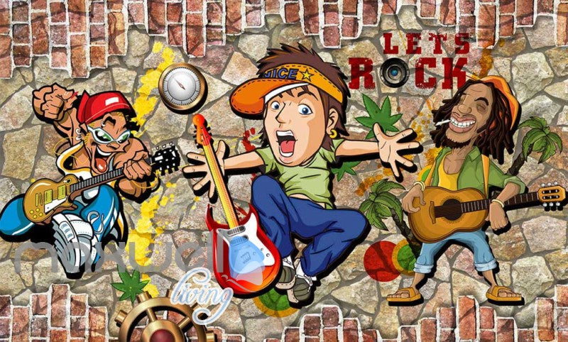 3D Graffiti Rock Cartoon Breaking Through Brick Wall Art Wall Murals Wallpaper Decals Prints Decor IDCWP-JB-000381