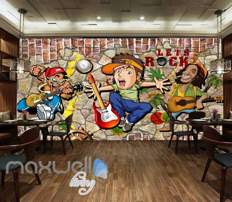 3D Graffiti Rock Cartoon Breaking Through Brick Wall Art Wall Murals Wallpaper Decals Prints Decor IDCWP-JB-000381