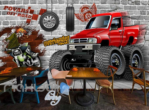 Image of Graphic Design Truck And Motorbike Breaking Through Wall Art Wall Murals Wallpaper Decals Prints Decor IDCWP-JB-000383