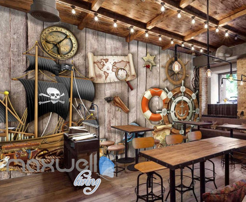 Image of Grunge Poster Of Pirates On Wooden Wall Art Wall Murals Wallpaper Decals Prints Decor IDCWP-JB-000390