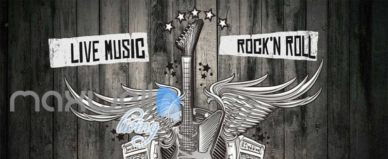 Black And White Poster Of A Guitar With Wings Art Wall Murals Wallpaper Decals Prints Decor IDCWP-JB-000392