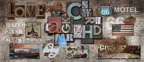 Image of Poster Collage Poster With Letters And Usa Plates Art Wall Murals Wallpaper Decals Prints Decor IDCWP-JB-000393