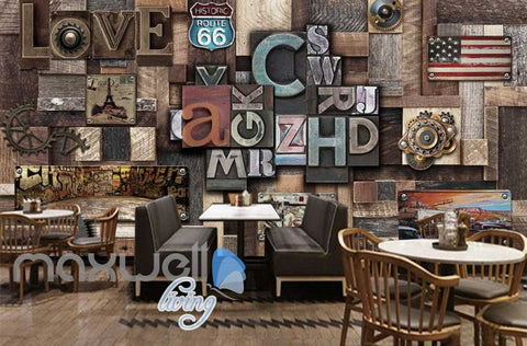 Image of Poster Collage Poster With Letters And Usa Plates Art Wall Murals Wallpaper Decals Prints Decor IDCWP-JB-000394