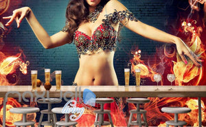 belly dance woman with fire on brick wall Art Wall Murals Wallpaper Decals Prints Decor IDCWP-JB-000448
