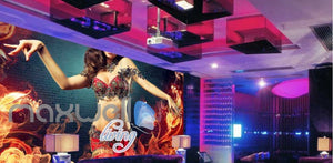 belly dance woman with fire on brick wall Art Wall Murals Wallpaper Decals Prints Decor IDCWP-JB-000448