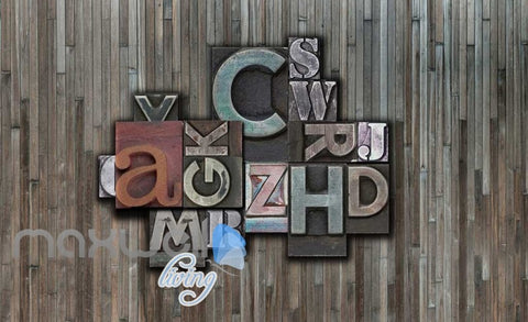 Image of wooden wall with print typography letters Art Wall Murals Wallpaper Decals Prints Decor IDCWP-JB-000449